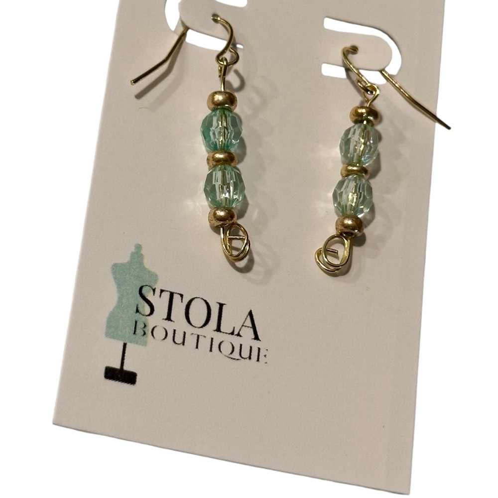 Beautiful Aqua and Gold Dangle Earrings - Picture 3 of 9